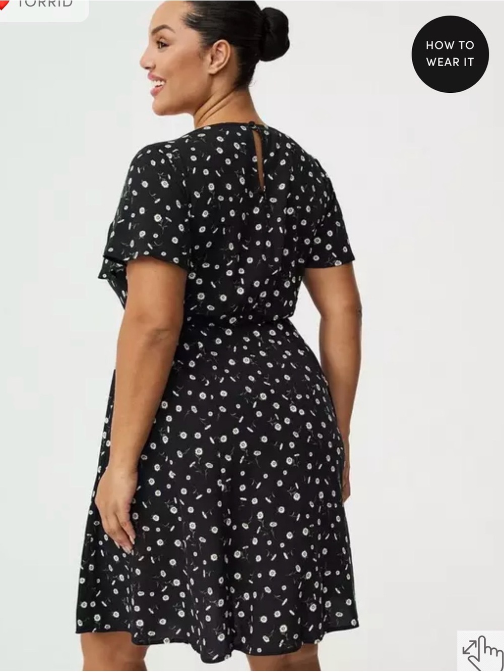 NWT Torrid Sweetheart Flutter Sleeve Mini Dress Dainty Daisy Floral Black 1X 16 - Picture 2 of 14